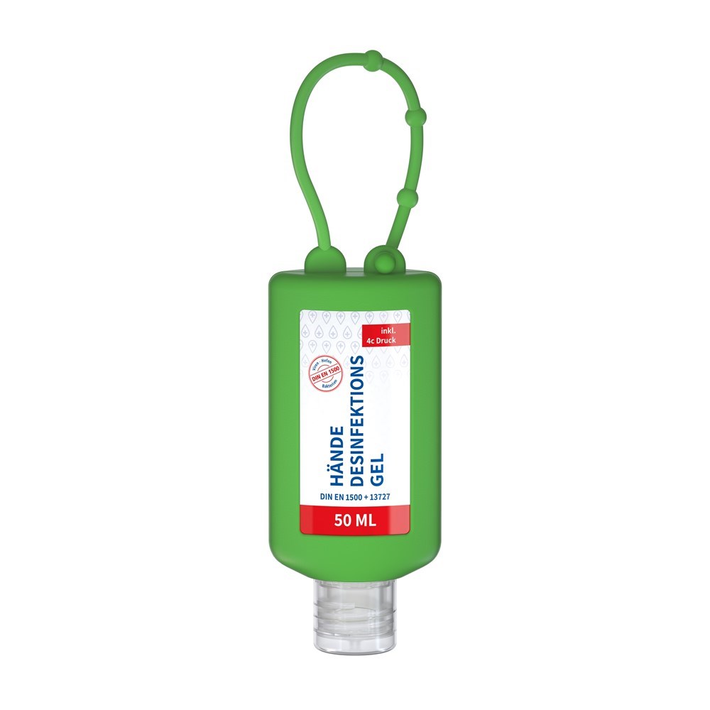 Hände-Desinfektionsgel (DIN EN 1500), 50 ml Bumper grün, Body Label (R-PET)