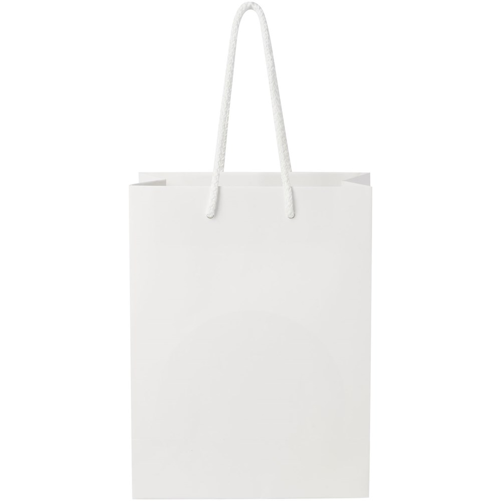 Handgefertigte 170 g/m² Integra-Papiertüte mit Kunststoff Kordelgriffen – 18 × 9 × 23 cm 