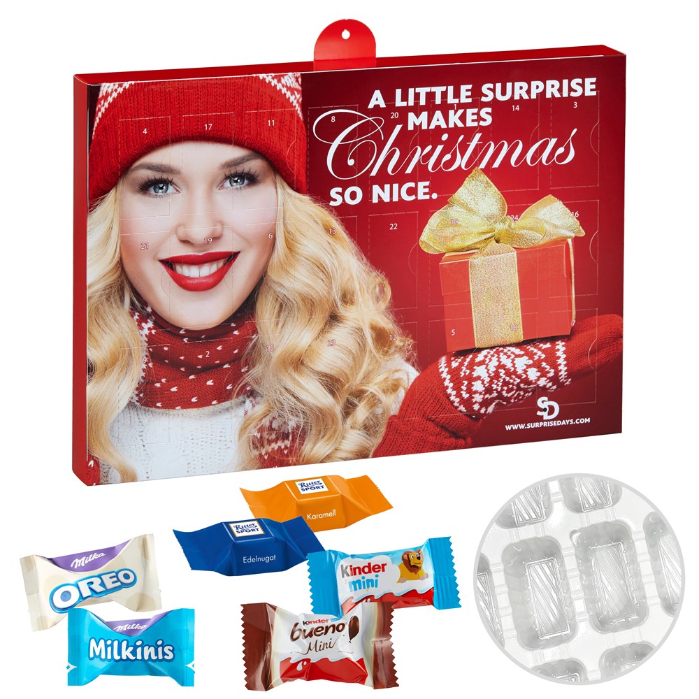 Premium Gift Advent Calendar BUSINESS with Ritter Sport Choco Cubes, Milka Moments Mix, Kinder Chocolate Mini & Kinder bueno Mini Mix
