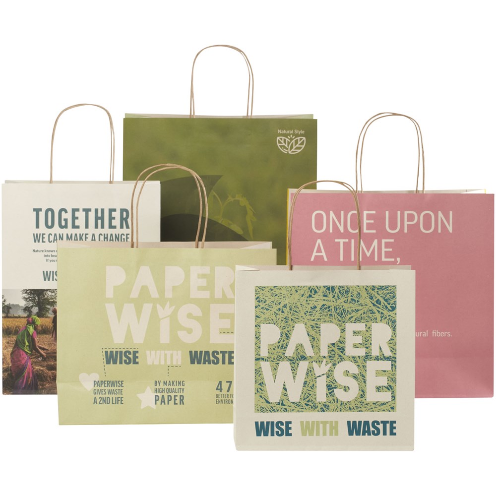 Papiertüte 150 g/m² aus landwirtschaftlichen Reststoffen mit gedrehten Griffen – 31 × 12 × 31 cm