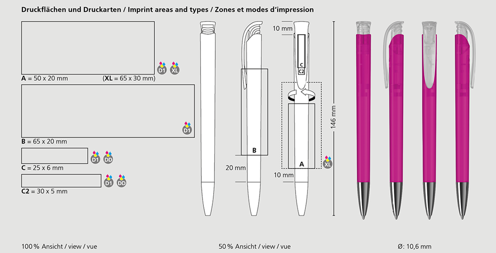 Klio-Eterna - Jona transparent Mn - Retractable ballpoint penpurple transparent