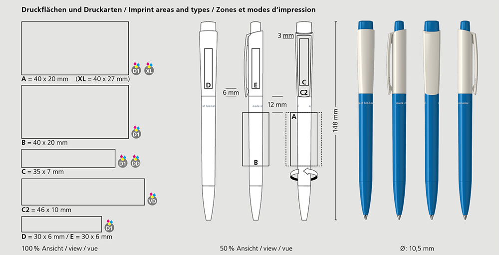 Klio-Eterna - Zeno bio - Retractable ballpoint penlight blue