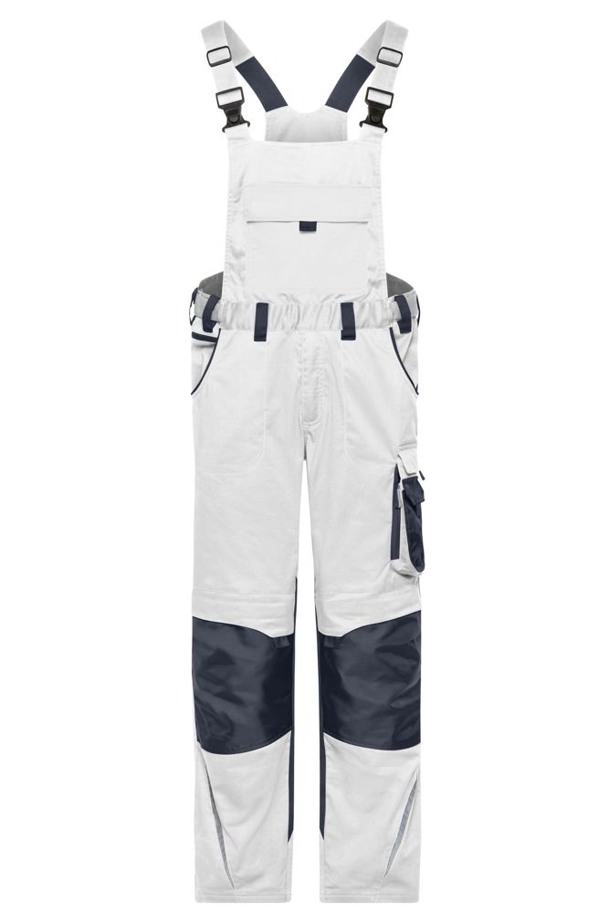 Workwear Pants with Bib - STRONG -   GRS - White/carbon (ca. Pantone white
447U)