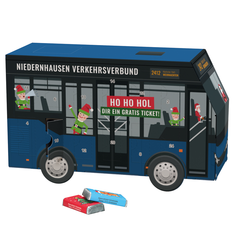 Adventskalender Bus, Alpenmilch-Schokotäfelchen