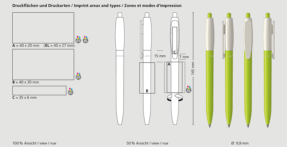 Klio-Eterna - Klix bio - Retractable ballpoint penlight green