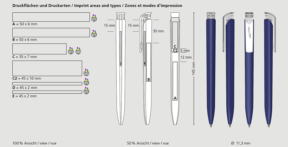 Klio-Eterna - Trias high gloss/transparent - Retractable ballpoint penlight blue